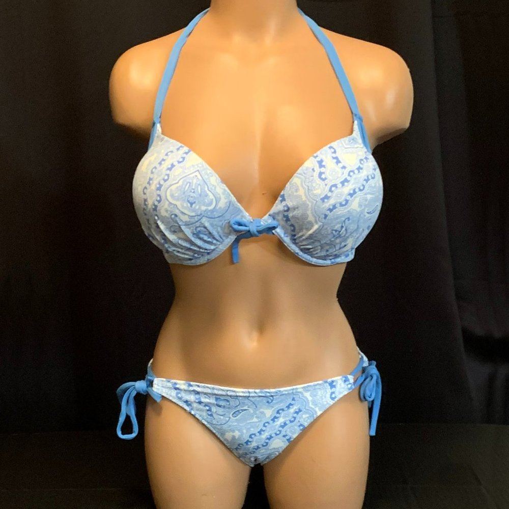 Victoria's Secret Gorgeous Swim Add-2-Cups Halter Top Side Tie Bottom 34D /Small